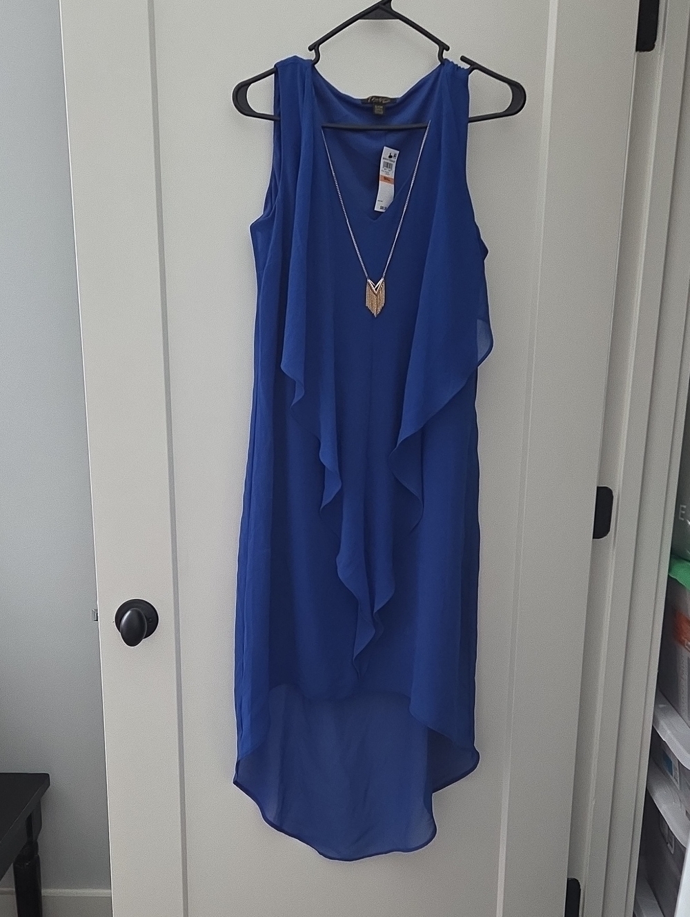 Macy's Royal Blue Sleeveless Layered Hi-Low Dress with Pendant